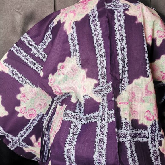 Navy Blue Rose Lace Womens Yukata Kimono Floral Summer Japan Vintage Rare Retro - Picture 7 of 9